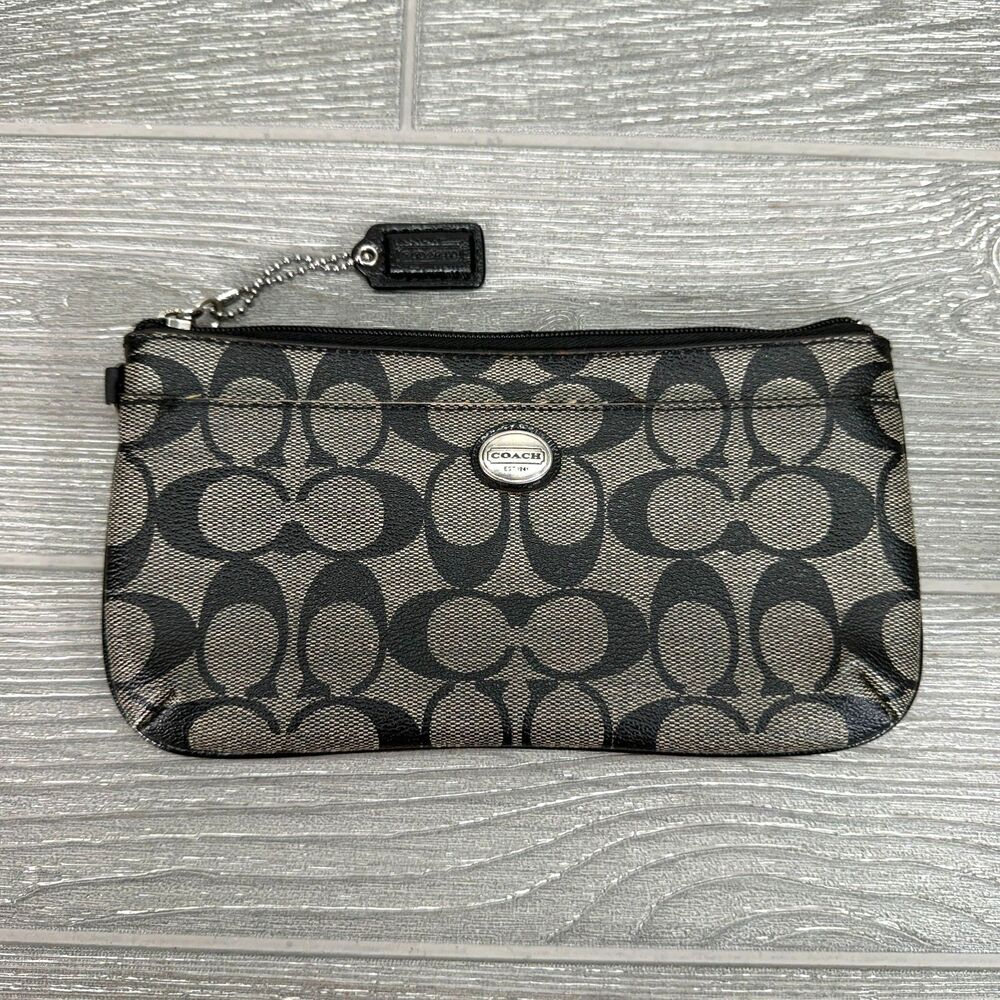 COACH Peyton Signature Wristlet Zipper Go-Go Wallet Black Monogram - NO STRAP